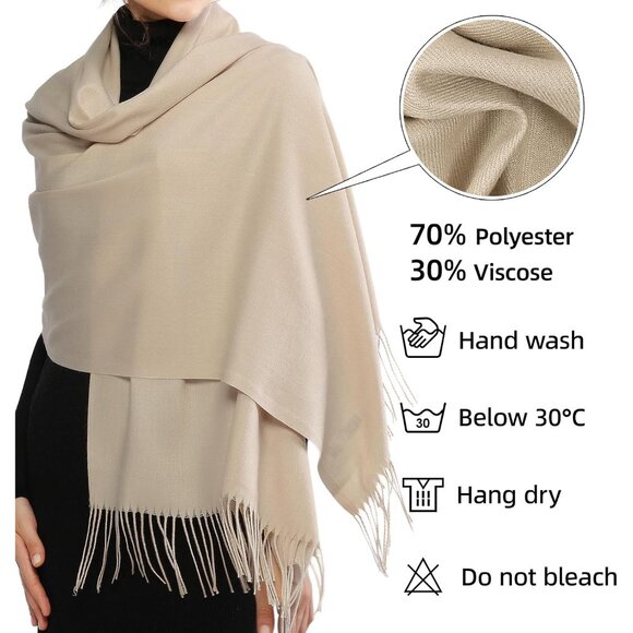 ⚡Women's Beige Pashmina Shawls Evening Dress Bridesmaid Winter Warm Long Scarf - Picture 3 of 6